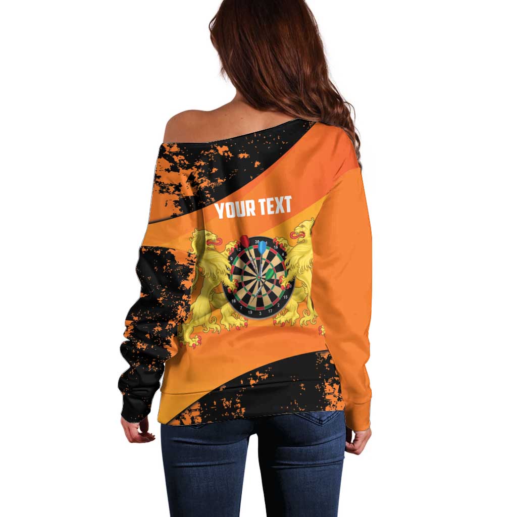 Personalised Netherlands Darts Off Shoulder Sweater Born To Play Darts Grunge Style - Wonder Print Shop