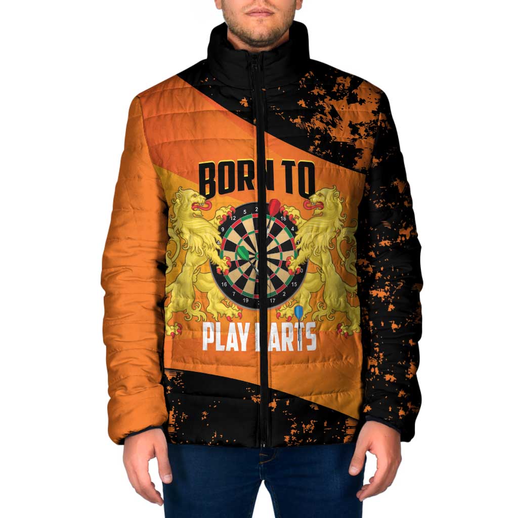 Personalised Netherlands Darts Padded Jacket Born To Play Darts Grunge Style - Wonder Print Shop