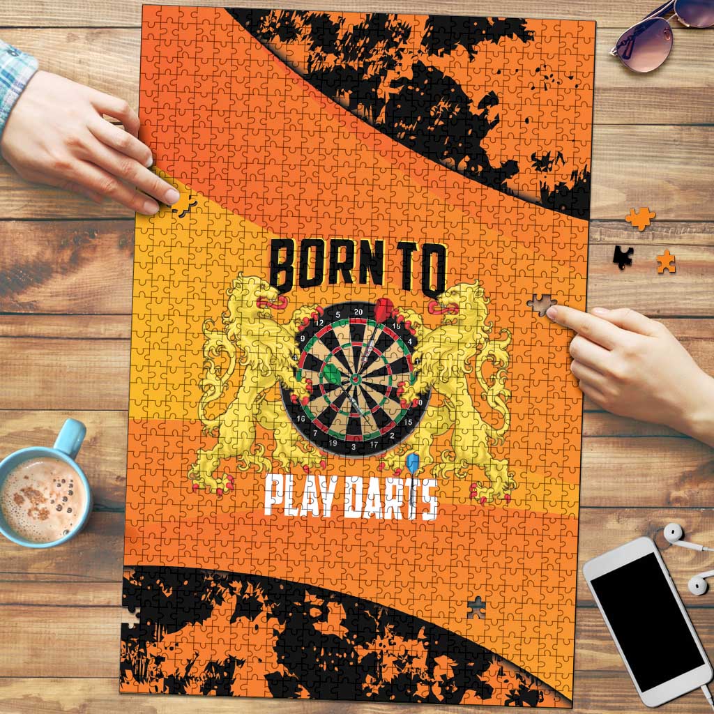 Netherlands Darts Puzzle Born To Play Darts Grunge Style - Wonder Print Shop