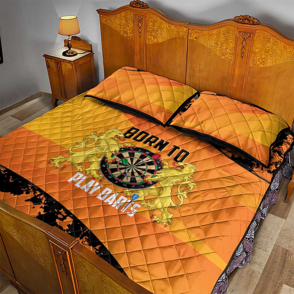 Netherlands Darts Quilt Bed Set Born To Play Darts Grunge Style - Wonder Print Shop