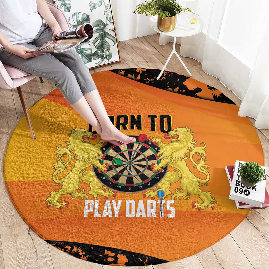 Netherlands Darts Round Carpet Born To Play Darts Grunge Style - Wonder Print Shop