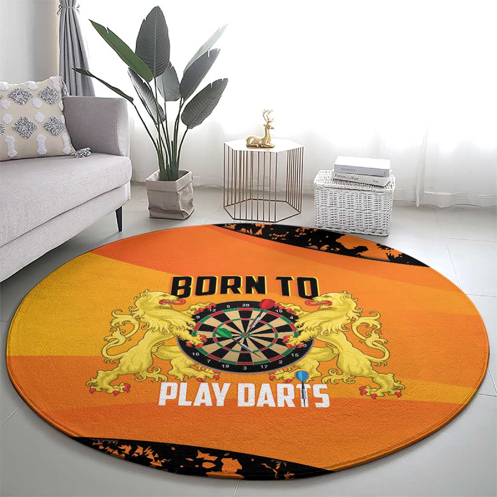 Netherlands Darts Round Carpet Born To Play Darts Grunge Style - Wonder Print Shop