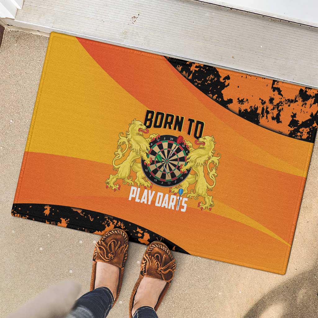 Netherlands Darts Rubber Doormat Born To Play Darts Grunge Style - Wonder Print Shop