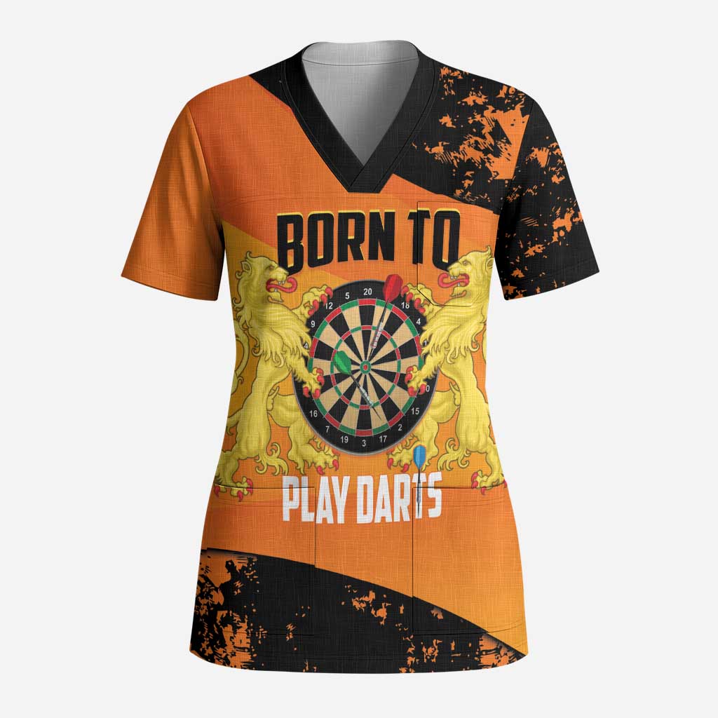 Personalised Netherlands Darts Scrub Top Born To Play Darts Grunge Style - Wonder Print Shop