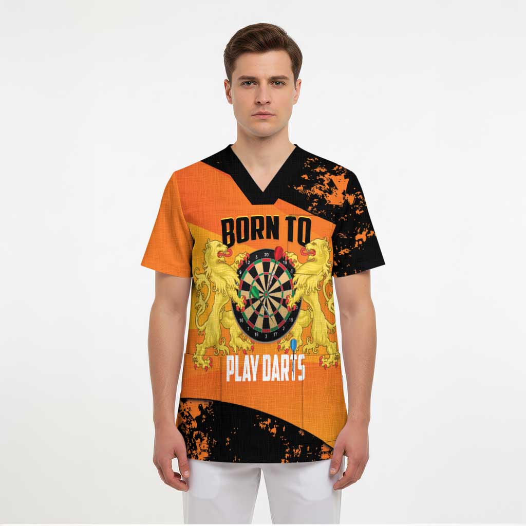 Personalised Netherlands Darts Scrub Top Born To Play Darts Grunge Style - Wonder Print Shop