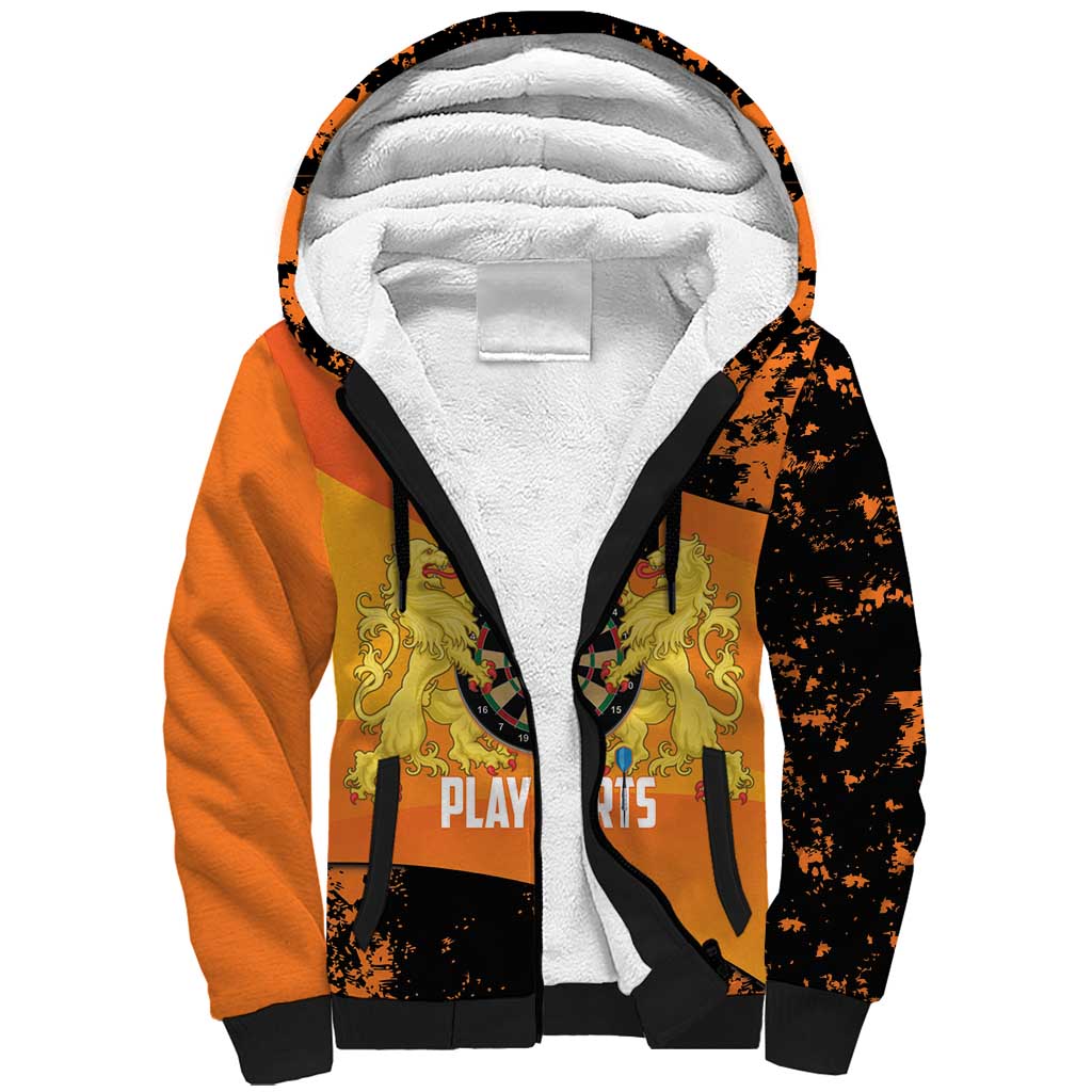 Personalised Netherlands Darts Sherpa Hoodie Born To Play Darts Grunge Style - Wonder Print Shop