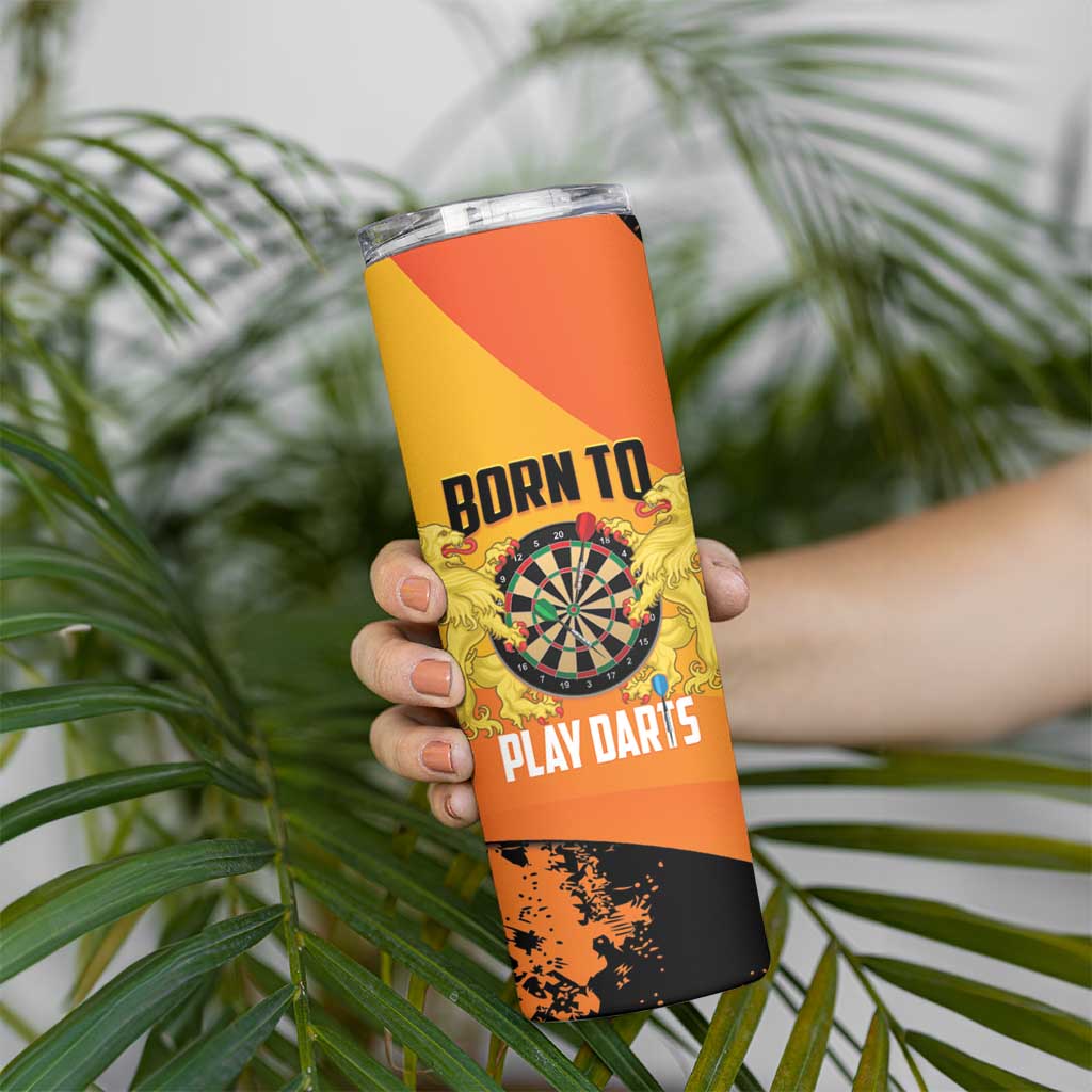 Personalised Netherlands Darts Skinny Tumbler Born To Play Darts Grunge Style - Wonder Print Shop