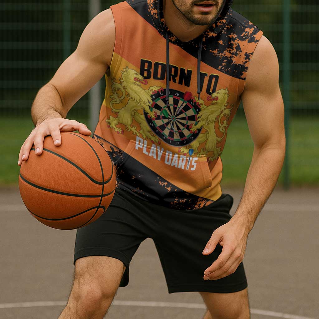 Personalised Netherlands Darts Sleeveless Hoodie Born To Play Darts Grunge Style - Wonder Print Shop