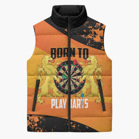 Personalised Netherlands Darts Sleeveless Puffer Jacket Born To Play Darts Grunge Style - Wonder Print Shop