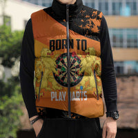 Personalised Netherlands Darts Sleeveless Puffer Jacket Born To Play Darts Grunge Style - Wonder Print Shop