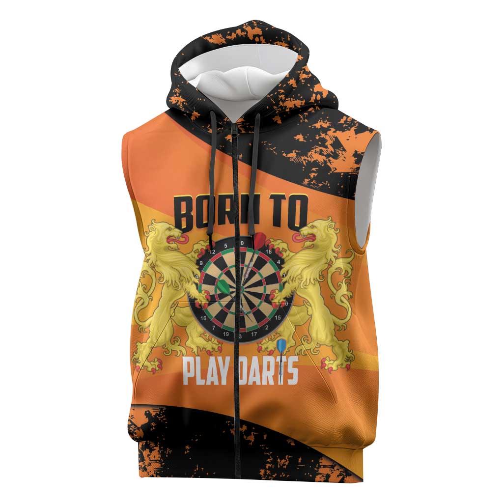 Personalised Netherlands Darts Sleeveless Zip Hoodie Born To Play Darts Grunge Style - Wonder Print Shop