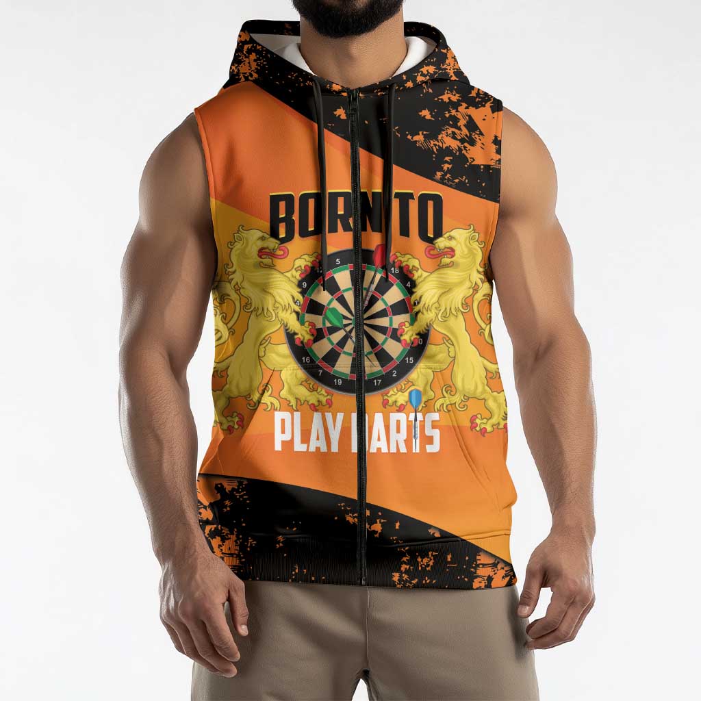 Personalised Netherlands Darts Sleeveless Zip Hoodie Born To Play Darts Grunge Style - Wonder Print Shop
