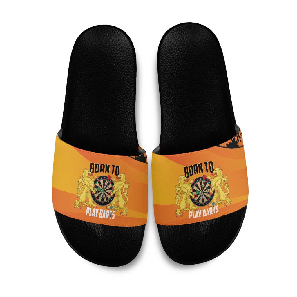 Netherlands Darts Slide Sandals Born To Play Darts Grunge Style - Wonder Print Shop