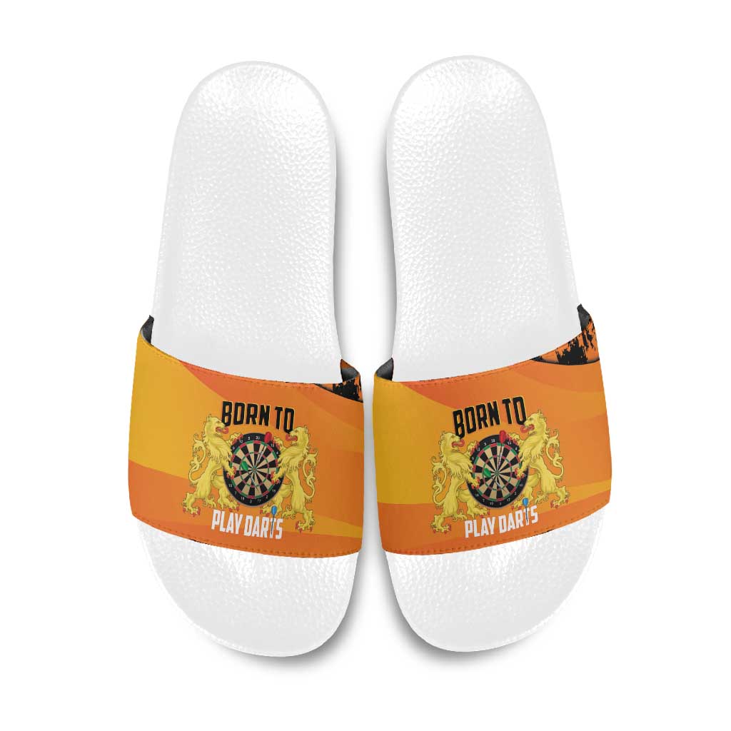 Netherlands Darts Slide Sandals Born To Play Darts Grunge Style - Wonder Print Shop