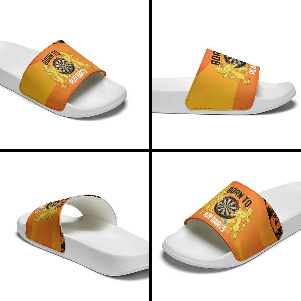 Netherlands Darts Slide Sandals Born To Play Darts Grunge Style - Wonder Print Shop