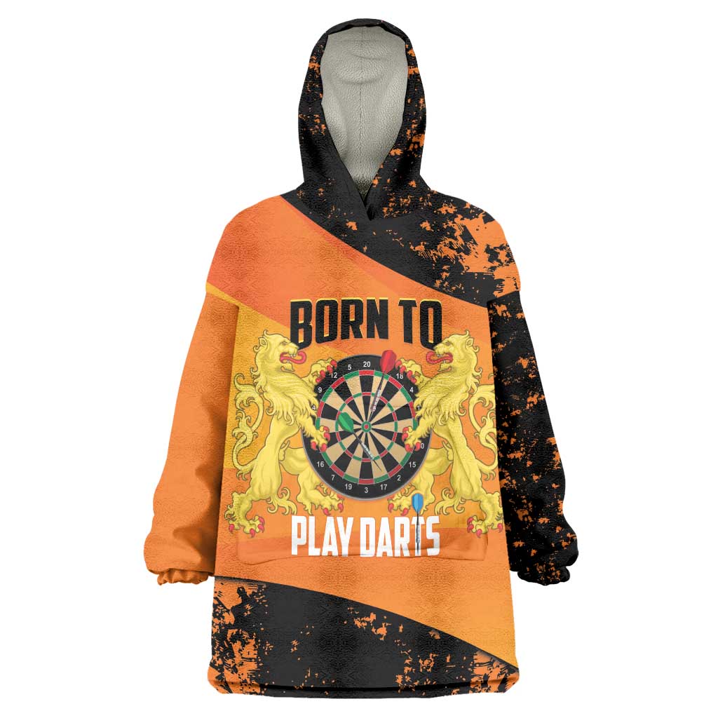 Personalised Netherlands Darts Wearable Blanket Hoodie Born To Play Darts Grunge Style - Wonder Print Shop