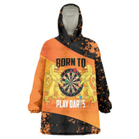Personalised Netherlands Darts Wearable Blanket Hoodie Born To Play Darts Grunge Style - Wonder Print Shop