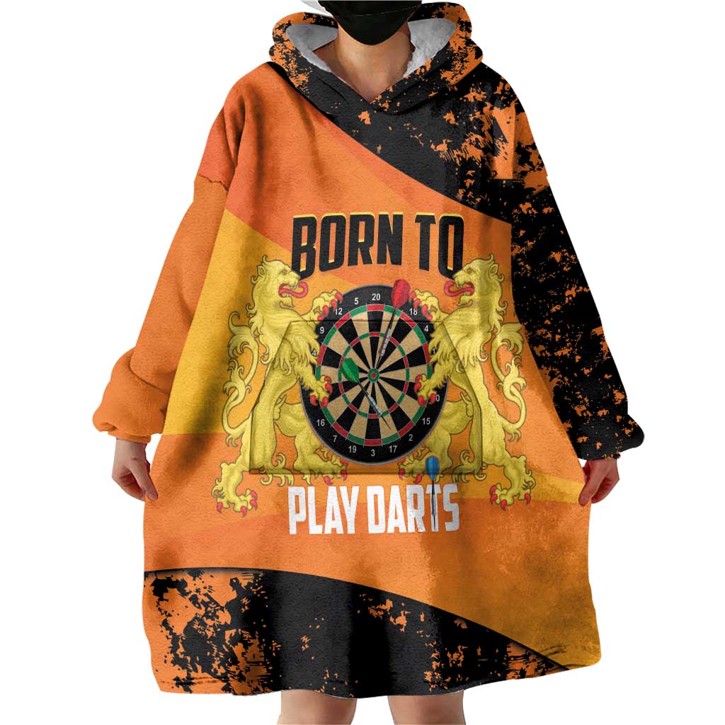 Personalised Netherlands Darts Wearable Blanket Hoodie Born To Play Darts Grunge Style - Wonder Print Shop