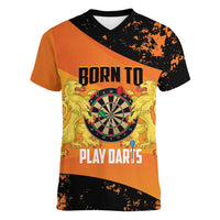 Personalised Netherlands Darts Women V-Neck T-Shirt Born To Play Darts Grunge Style - Wonder Print Shop