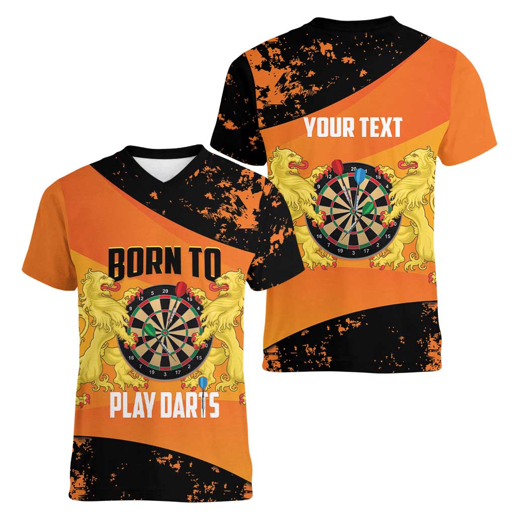 Personalised Netherlands Darts Women V-Neck T-Shirt Born To Play Darts Grunge Style - Wonder Print Shop