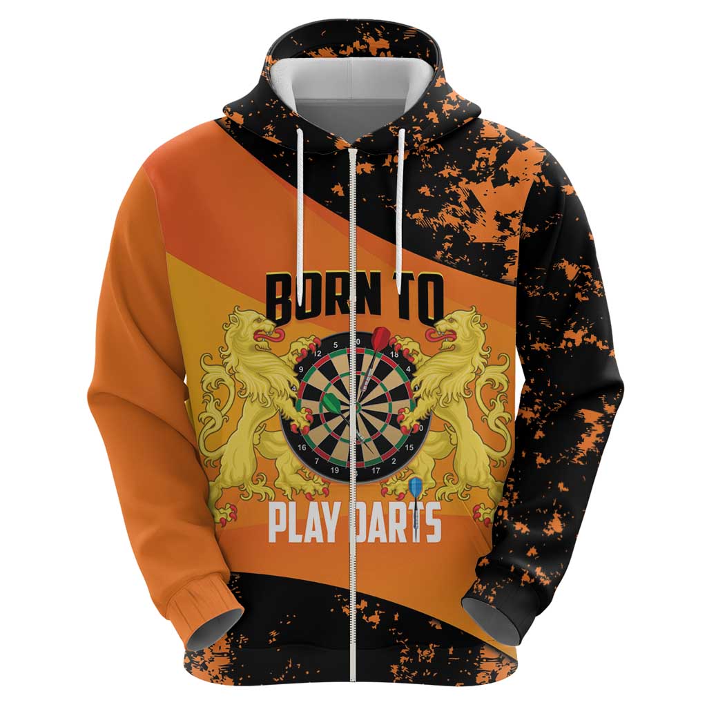 Personalised Netherlands Darts Zip Hoodie Born To Play Darts Grunge Style - Wonder Print Shop