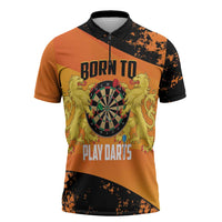 Personalised Netherlands Darts Zipper Polo Shirt Born To Play Darts Grunge Style - Wonder Print Shop
