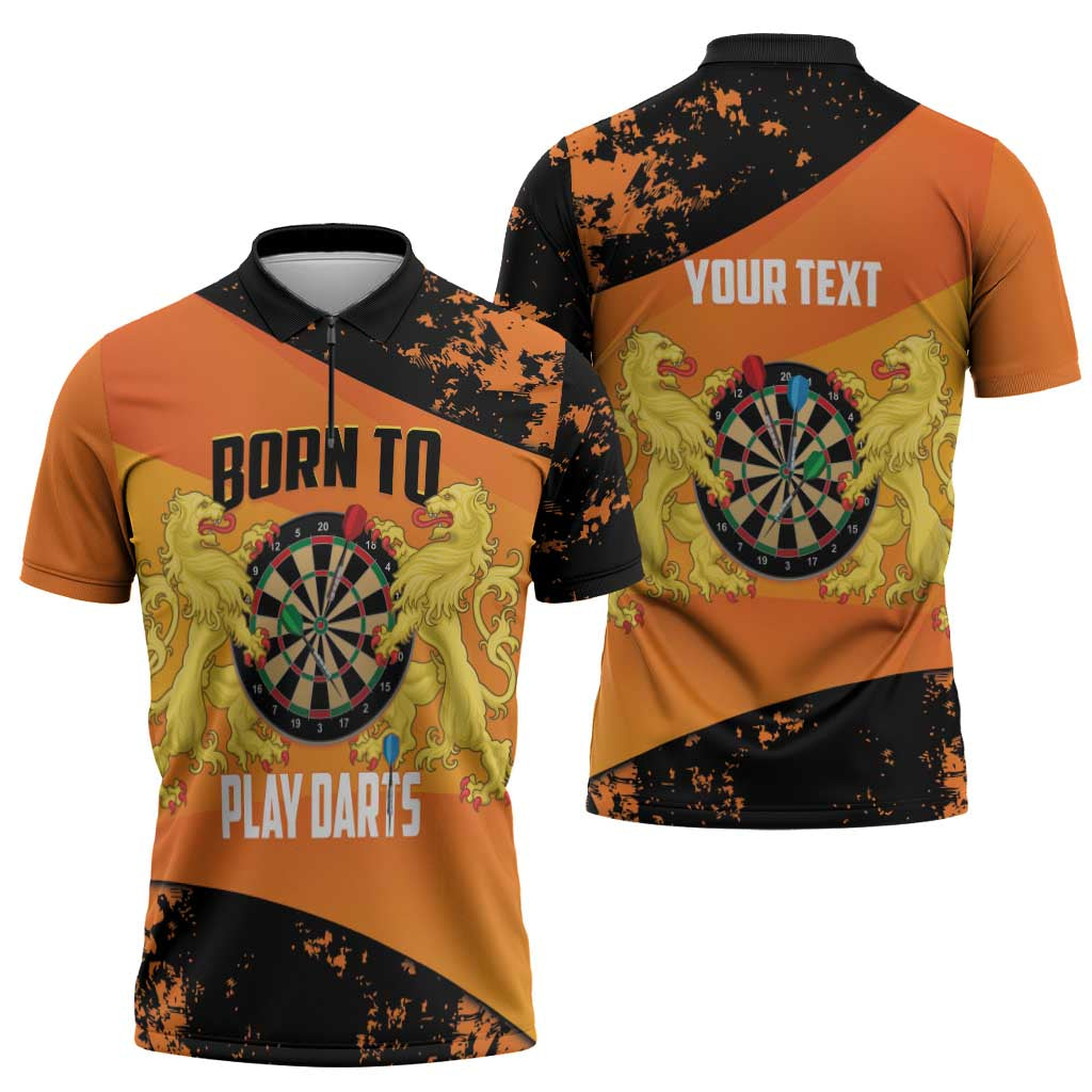 Personalised Netherlands Darts Zipper Polo Shirt Born To Play Darts Grunge Style - Wonder Print Shop