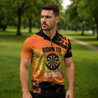 Personalised Netherlands Darts Zipper Polo Shirt Born To Play Darts Grunge Style - Wonder Print Shop