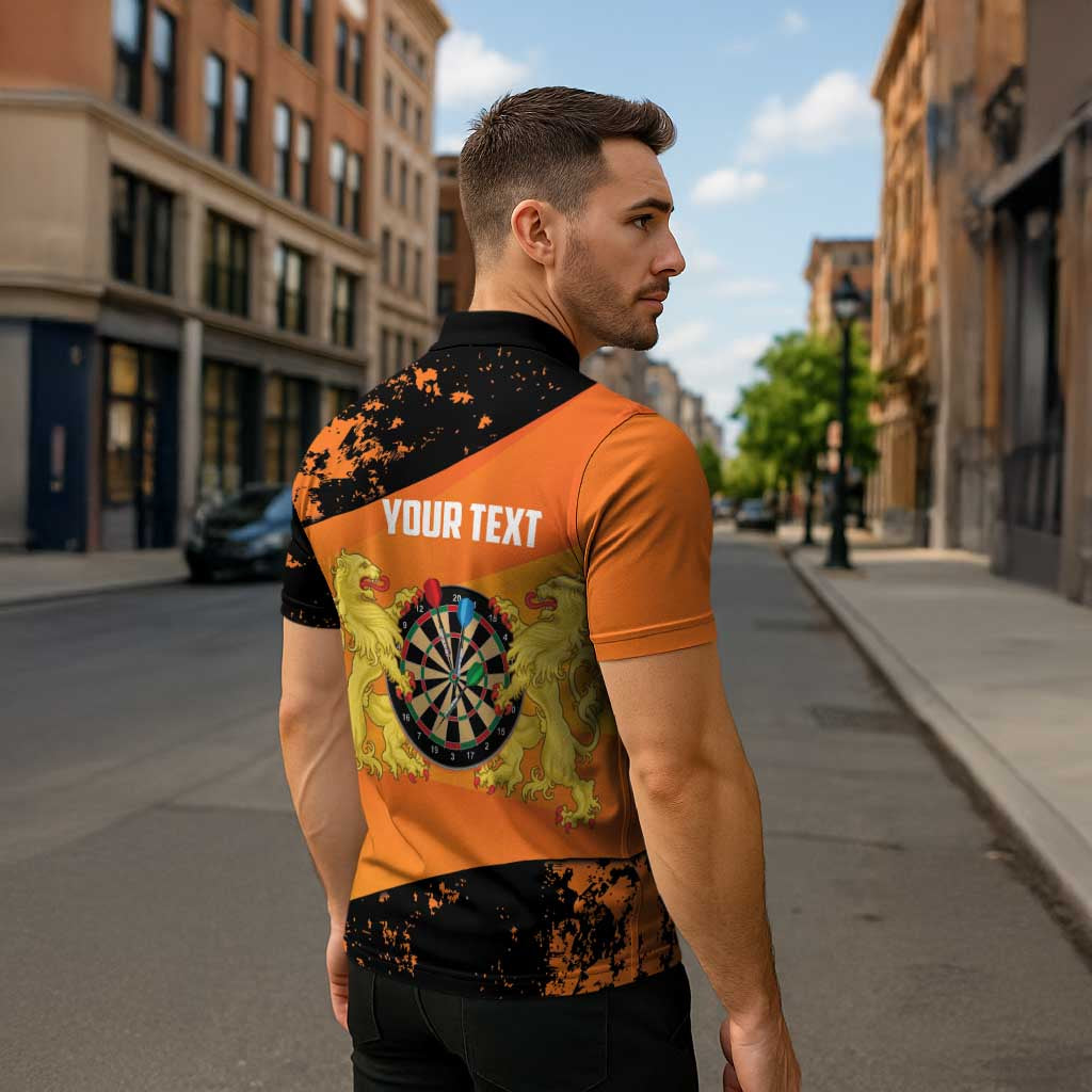 Personalised Netherlands Darts Zipper Polo Shirt Born To Play Darts Grunge Style - Wonder Print Shop