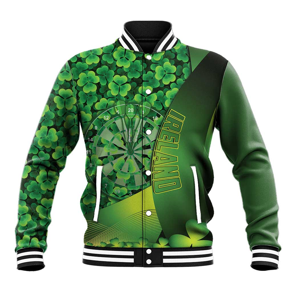 Personalised Ireland Darts Baseball Jacket Dartboard Irish Shamrock Pattern - Wonder Print Shop
