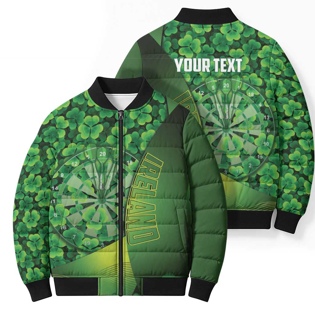 Personalised Ireland Darts Bomber Puffer Jacket Dartboard Irish Shamrock Pattern - Wonder Print Shop