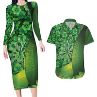 Personalised Ireland Darts Couples Matching Long Sleeve Bodycon Dress and Hawaiian Shirt Dartboard Irish Shamrock Pattern - Wonder Print Shop