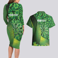 Personalised Ireland Darts Couples Matching Long Sleeve Bodycon Dress and Hawaiian Shirt Dartboard Irish Shamrock Pattern - Wonder Print Shop