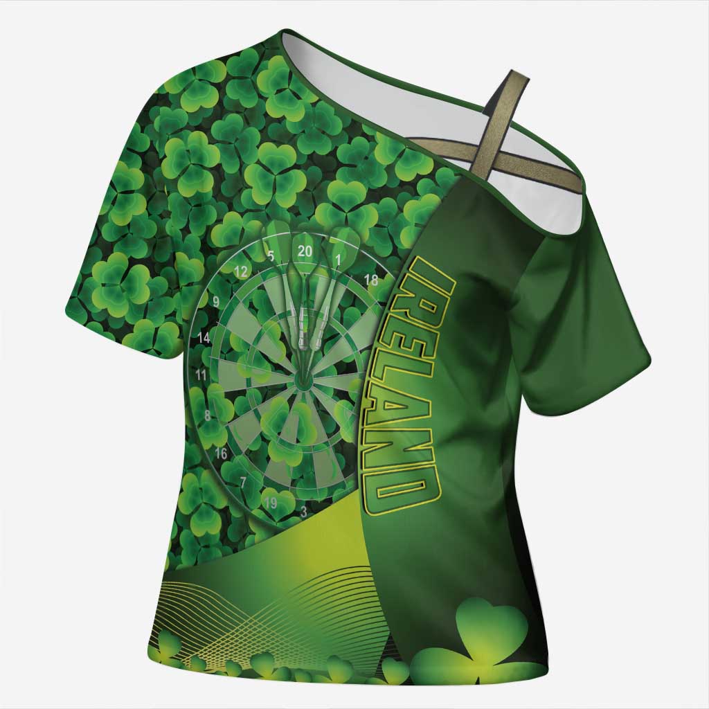 Personalised Ireland Darts Cross Shoulder Shirt Dartboard Irish Shamrock Pattern - Wonder Print Shop