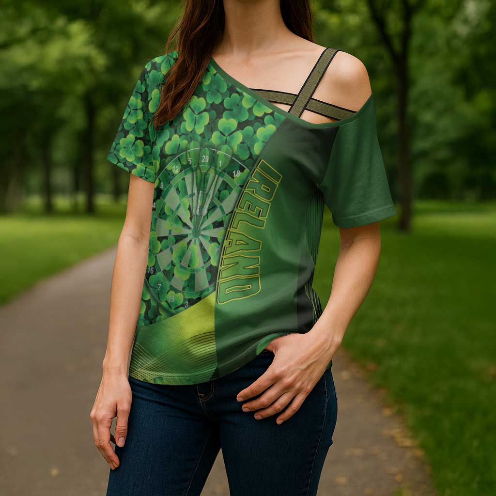 Personalised Ireland Darts Cross Shoulder Shirt Dartboard Irish Shamrock Pattern - Wonder Print Shop