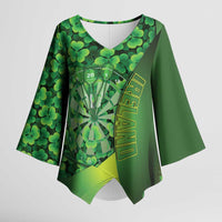 Personalised Ireland Darts Kimono Sleeve Blouse Dartboard Irish Shamrock Pattern - Wonder Print Shop