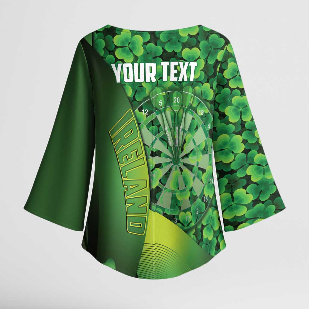 Personalised Ireland Darts Kimono Sleeve Blouse Dartboard Irish Shamrock Pattern - Wonder Print Shop