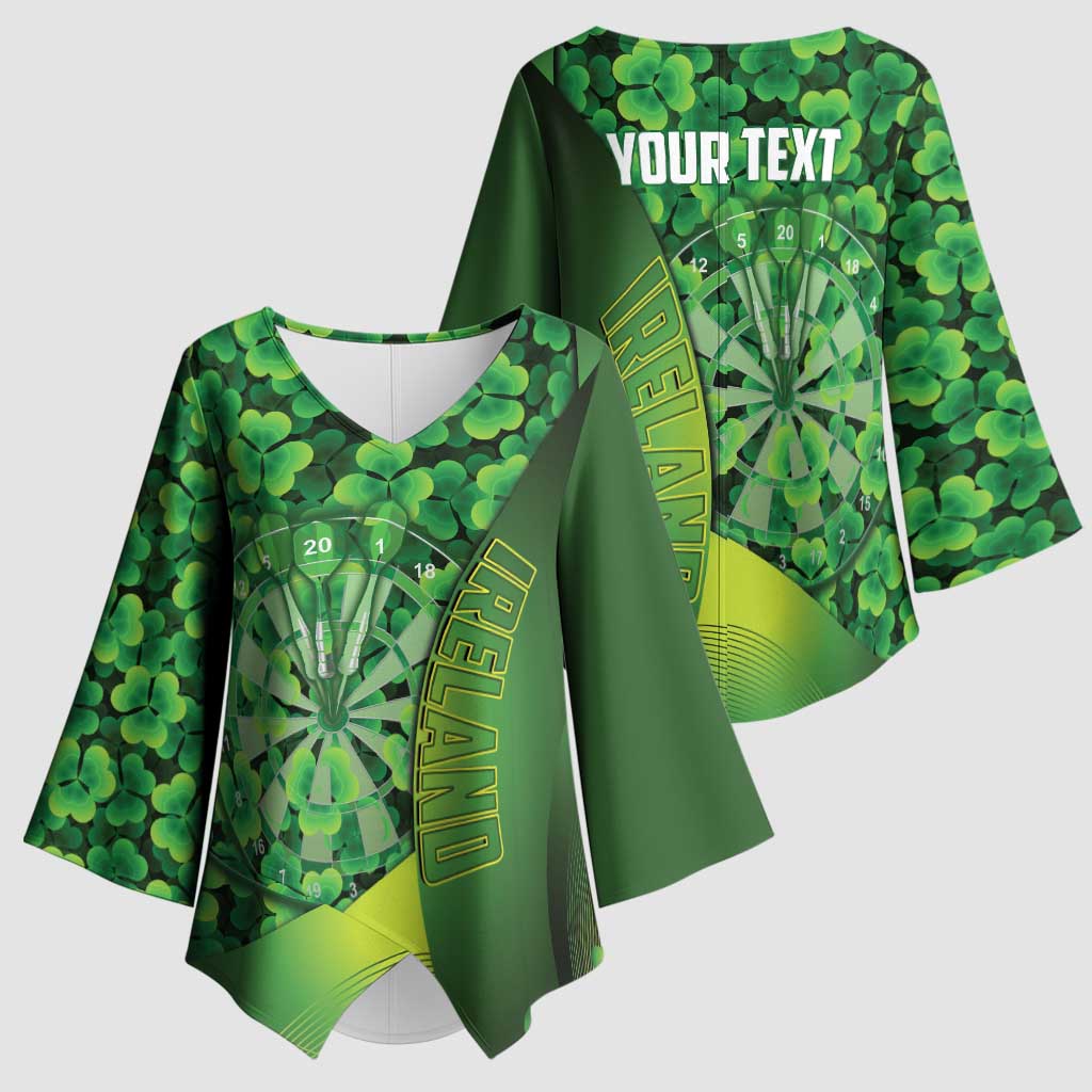 Personalised Ireland Darts Kimono Sleeve Blouse Dartboard Irish Shamrock Pattern - Wonder Print Shop