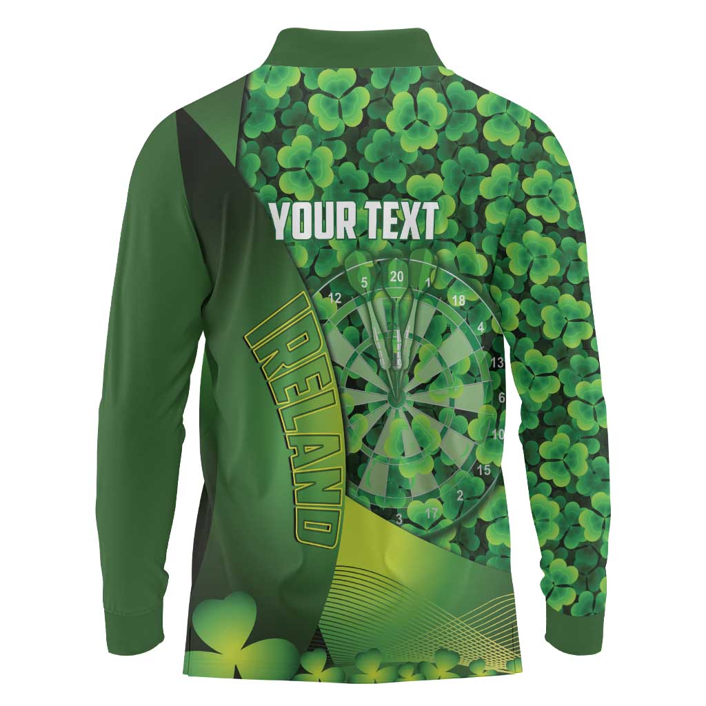 Personalised Ireland Darts Long Sleeve Polo Shirt Dartboard Irish Shamrock Pattern - Wonder Print Shop