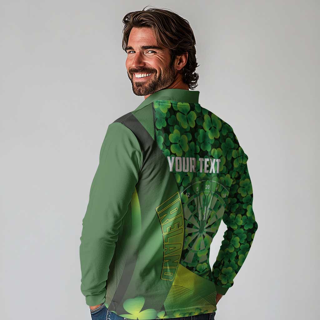 Personalised Ireland Darts Long Sleeve Polo Shirt Dartboard Irish Shamrock Pattern - Wonder Print Shop