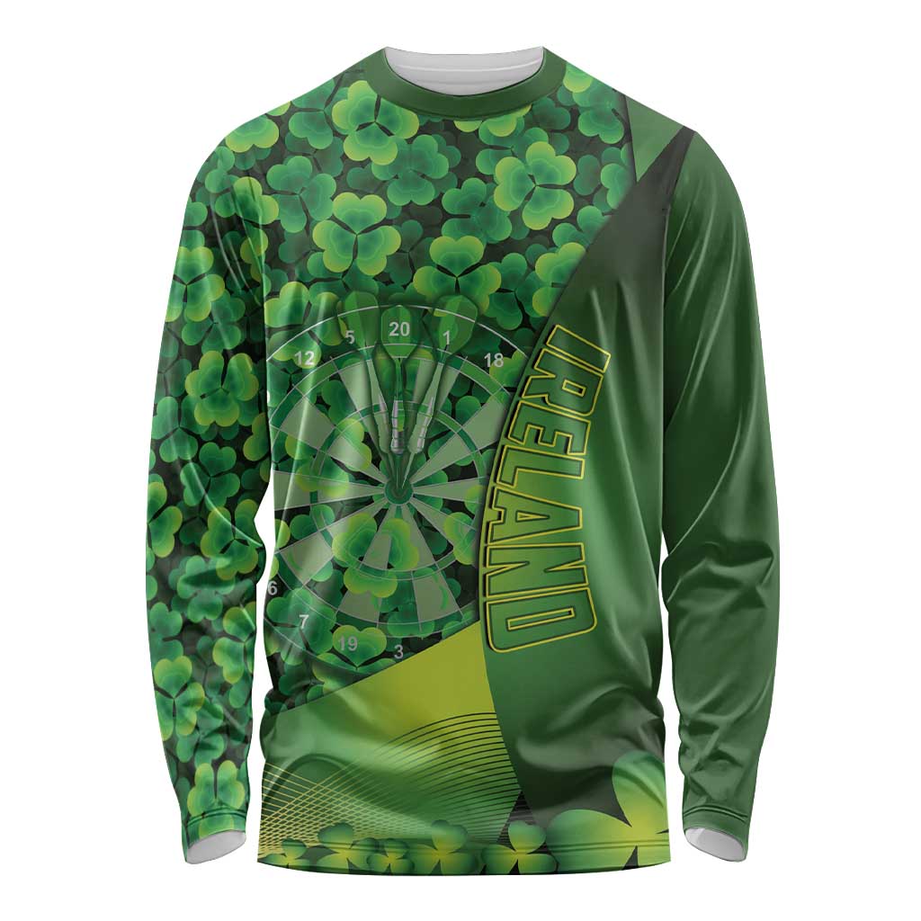 Personalised Ireland Darts Long Sleeve Shirt Dartboard Irish Shamrock Pattern - Wonder Print Shop