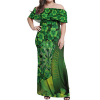 Personalised Ireland Darts Off Shoulder Maxi Dress Dartboard Irish Shamrock Pattern - Wonder Print Shop