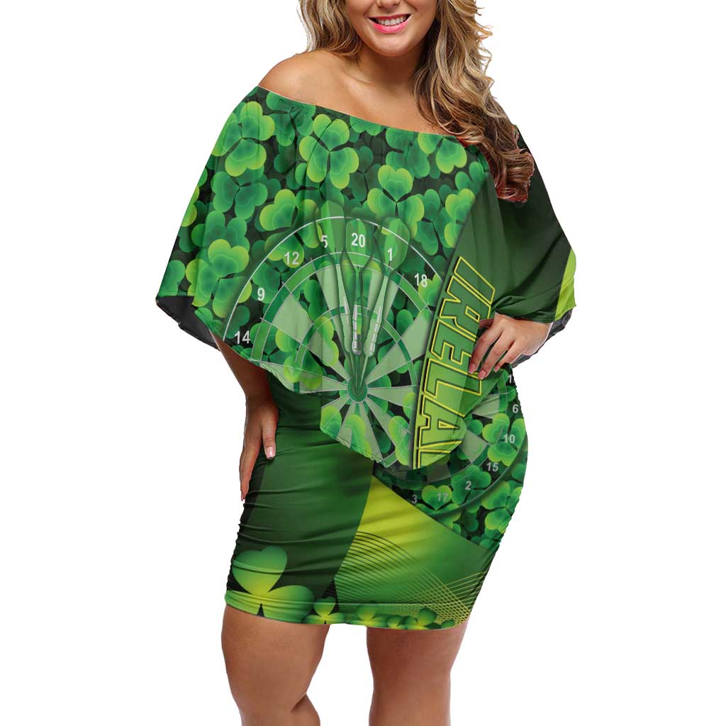 Personalised Ireland Darts Off Shoulder Short Dress Dartboard Irish Shamrock Pattern - Wonder Print Shop