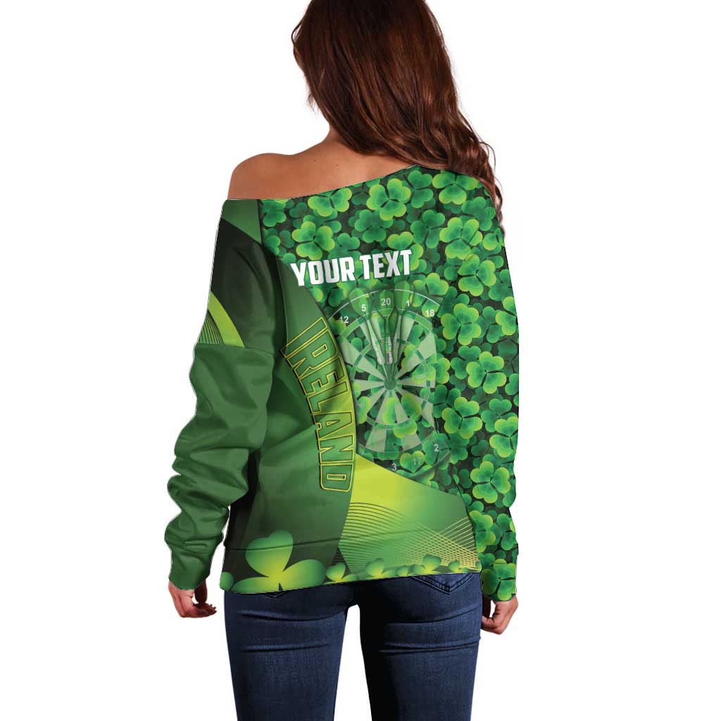 Personalised Ireland Darts Off Shoulder Sweater Dartboard Irish Shamrock Pattern - Wonder Print Shop