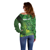 Personalised Ireland Darts Off Shoulder Sweater Dartboard Irish Shamrock Pattern - Wonder Print Shop