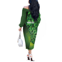 Personalised Ireland Darts Off The Shoulder Long Sleeve Dress Dartboard Irish Shamrock Pattern - Wonder Print Shop