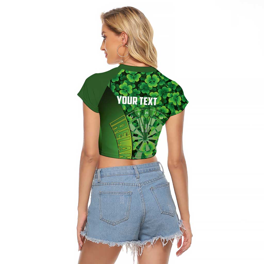 Personalised Ireland Darts Raglan Cropped T Shirt Dartboard Irish Shamrock Pattern - Wonder Print Shop