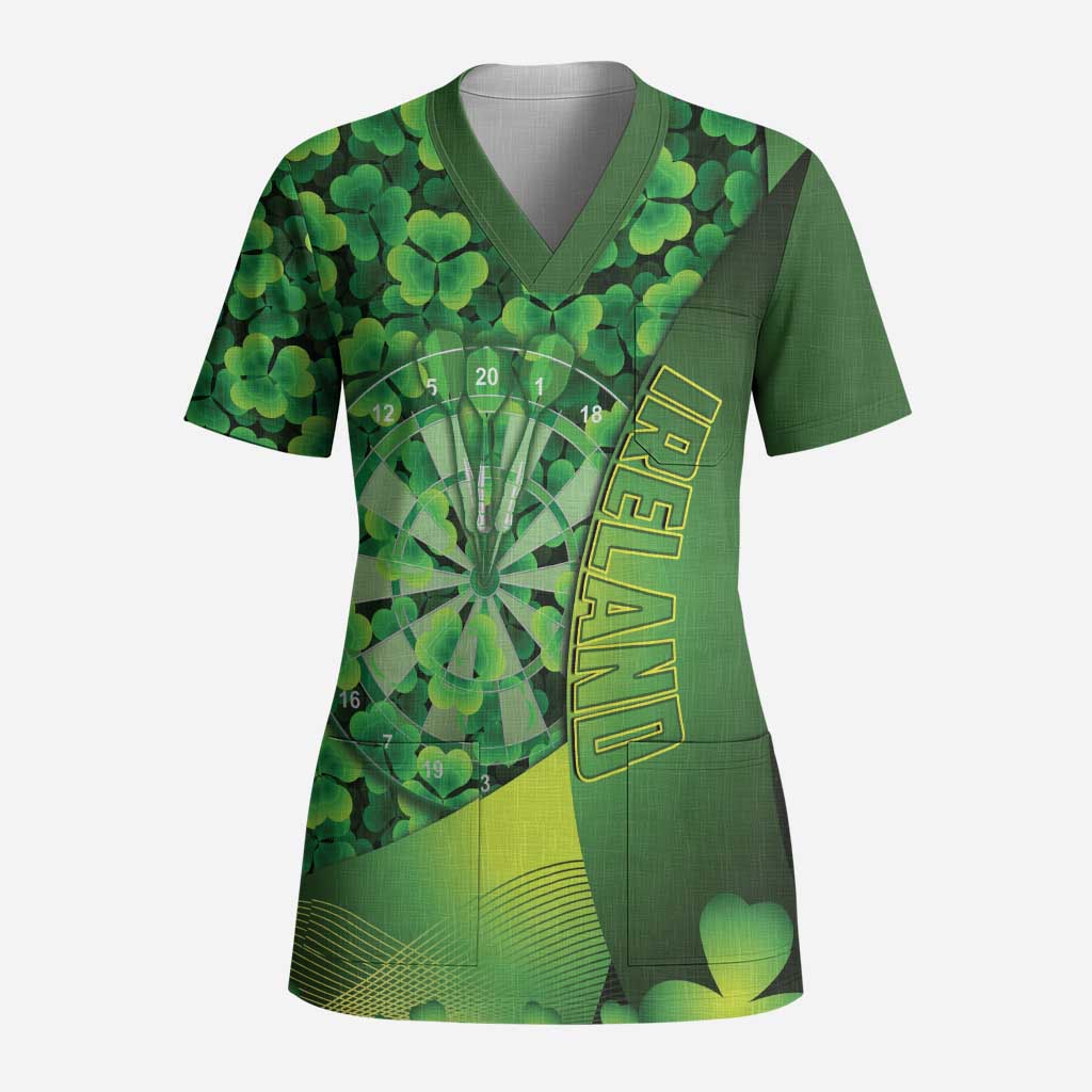 Personalised Ireland Darts Scrub Top Dartboard Irish Shamrock Pattern - Wonder Print Shop