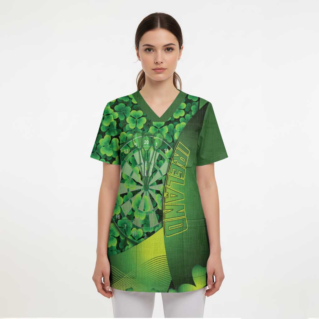 Personalised Ireland Darts Scrub Top Dartboard Irish Shamrock Pattern - Wonder Print Shop