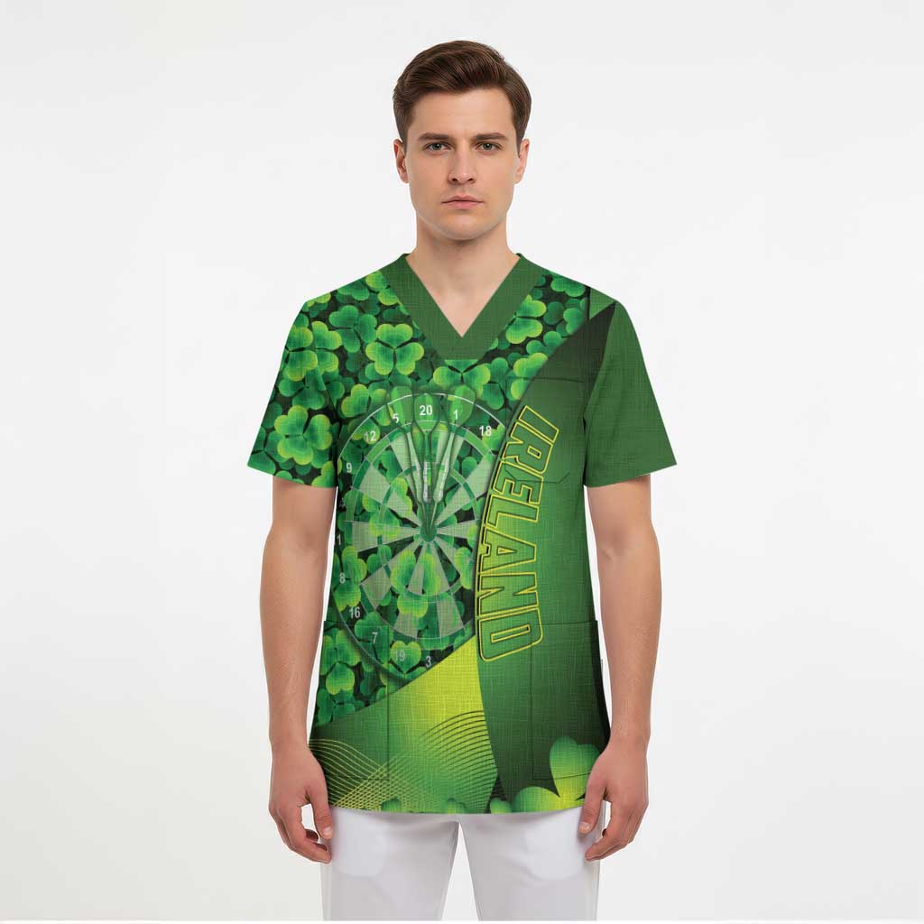 Personalised Ireland Darts Scrub Top Dartboard Irish Shamrock Pattern - Wonder Print Shop